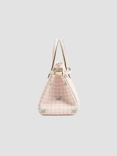 Valentino Garavani Women's Antibes Small Top Handle Bag in Vichy Le Chat De La Maison Canvas - Pink Ivory | Thumbnail 6 Valentino Garavani Women's Antibes Small Top Handle Bag in Vichy Le Chat De La Maison Canvas - Pink Ivory | Thumbnail 6