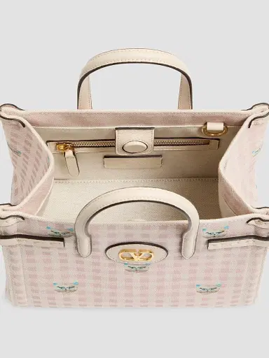Valentino Garavani Women's Antibes Small Top Handle Bag in Vichy Le Chat De La Maison Canvas - Pink Ivory | Thumbnail 7 Valentino Garavani Women's Antibes Small Top Handle Bag in Vichy Le Chat De La Maison Canvas - Pink Ivory | Thumbnail 7