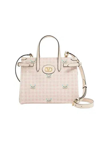 Valentino Garavani Women's Antibes Small Top Handle Bag in Vichy Le Chat De La Maison Canvas - Pink Ivory | Thumbnail 1 Valentino Garavani Women's Antibes Small Top Handle Bag in Vichy Le Chat De La Maison Canvas - Pink Ivory | Thumbnail 1