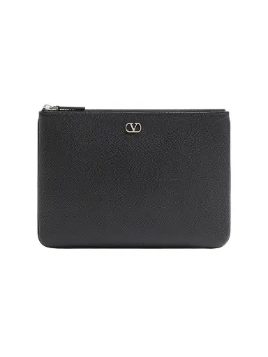 Valentino Garavani Men's VLogo Signature Grainy Calfskin Pouch - Black | Thumbnail 1 Valentino Garavani Men's VLogo Signature Grainy Calfskin Pouch - Black | Thumbnail 1