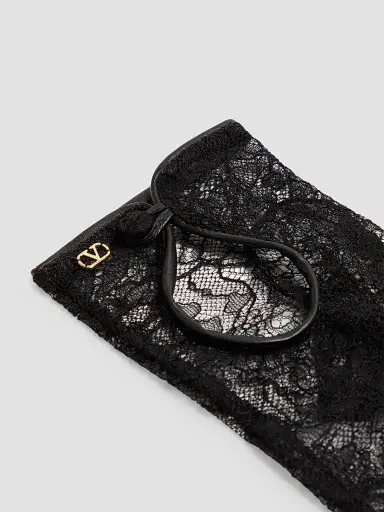 Valentino Garavani Women's VLogo Signature Biker Gloves in Lace and Leather - Black - Size 8 | Thumbnail 4