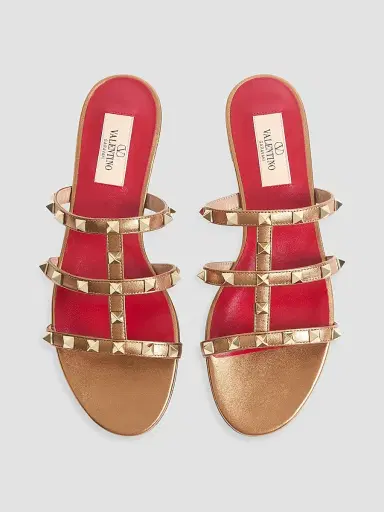 Valentino Garavani Women's Rockstud Laminated Nappa Slide Sandals - Gold - Size 9 | Thumbnail 4 Valentino Garavani Women's Rockstud Laminated Nappa Slide Sandals - Gold - Size 9 | Thumbnail 4