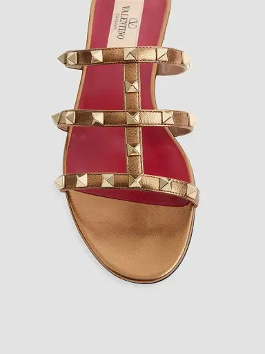 Valentino Garavani Women's Rockstud Laminated Nappa Slide Sandals - Gold - Size 9 | Thumbnail 5 Valentino Garavani Women's Rockstud Laminated Nappa Slide Sandals - Gold - Size 9 | Thumbnail 5