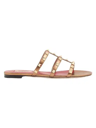 Valentino Garavani Women's Rockstud Laminated Nappa Slide Sandals - Gold - Size 9 | Thumbnail 1 Valentino Garavani Women's Rockstud Laminated Nappa Slide Sandals - Gold - Size 9 | Thumbnail 1