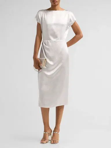 Giorgio Armani Women's Draped Satin Sheath Midi Dress - Antarctica - Size 16 | Thumbnail 2