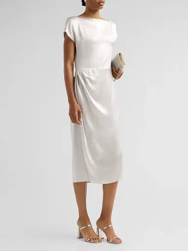 Giorgio Armani Women's Draped Satin Sheath Midi Dress - Antarctica - Size 16 | Thumbnail 4