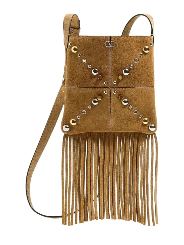 Valentino Garavani Women's Nellcôte  Shoulder Bag in Suede with Fringes - Havana