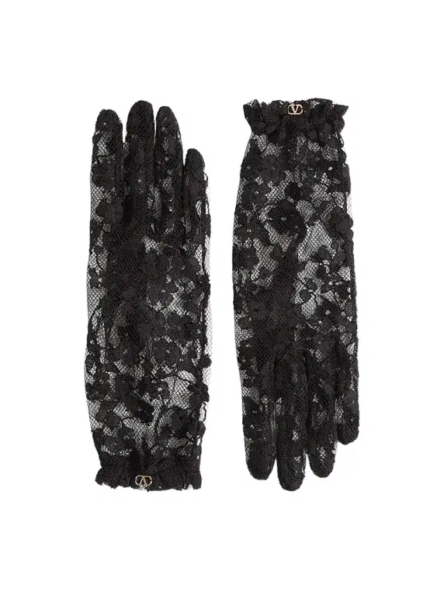 Valentino Garavani Women's VLogo Signature Lace Gloves - Black Gold
