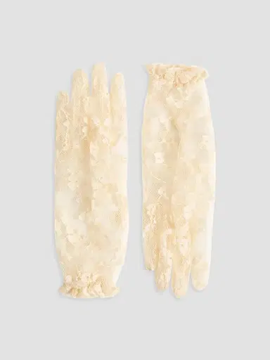 Valentino Garavani Women's VLogo Signature Lace Gloves - Butter Gold - Size 6 | Thumbnail 2