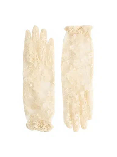 Valentino Garavani Women's VLogo Signature Lace Gloves - Butter Gold - Size 6 | Thumbnail 1
