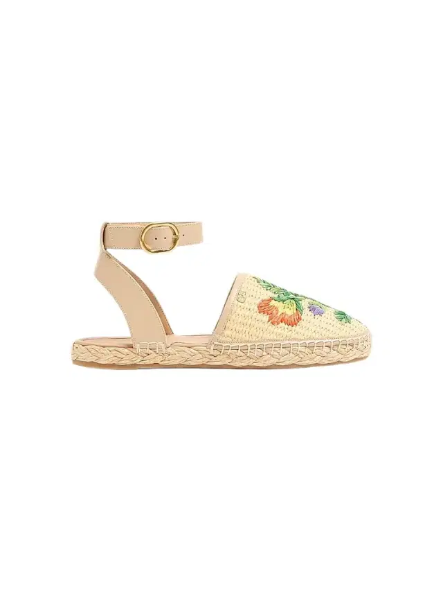 Valentino Garavani Women's Bribri Raffia Sandals with Floral Embroidery - Beige