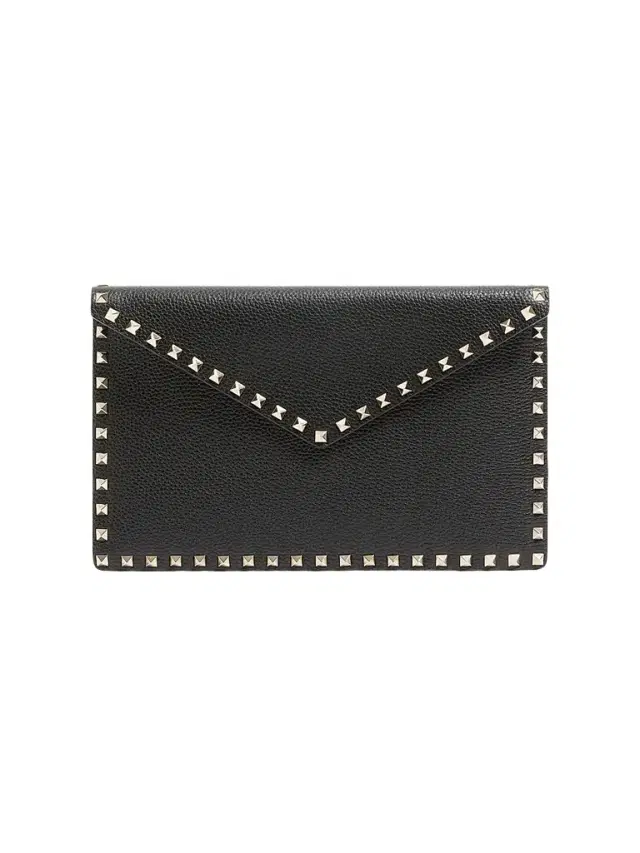 Valentino Garavani Women's Rockstud Grainy Calfskin Envelope Pouch - Black