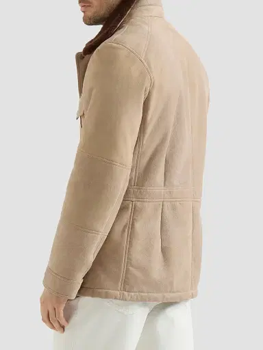 Brunello Cucinelli Men's Waxed Shearling Safari Jacket - Beige | Thumbnail 3