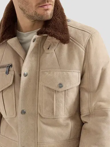 Brunello Cucinelli Men's Waxed Shearling Safari Jacket - Beige | Thumbnail 5