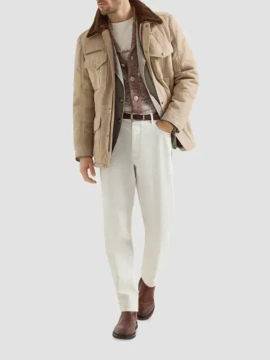 Brunello Cucinelli Men's Waxed Shearling Safari Jacket - Beige | Thumbnail 6