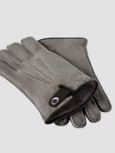 Brunello Cucinelli Men's Suede Shearling Gloves - Medium Grey | Thumbnail 3 Brunello Cucinelli Men's Suede Shearling Gloves - Medium Grey | Thumbnail 3