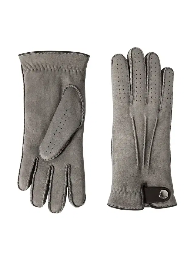 Brunello Cucinelli Men's Suede Shearling Gloves - Medium Grey