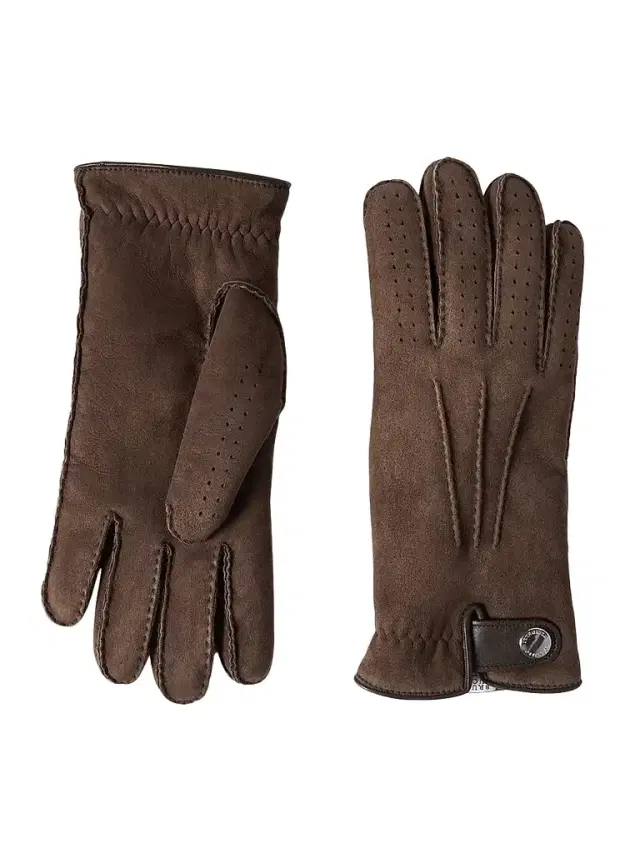 Brunello Cucinelli Men's Suede Shearling Gloves - Rust Brown