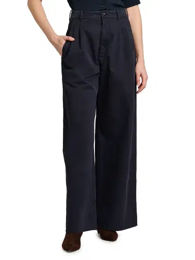 Jil Sander Women's Cotton Crease-Front Wide-Leg Trousers - Midnight | Thumbnail 2 Jil Sander Women's Cotton Crease-Front Wide-Leg Trousers - Midnight | Thumbnail 2