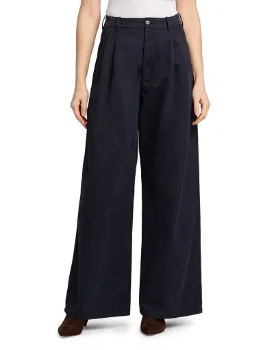 Jil Sander Women's Cotton Crease-Front Wide-Leg Trousers - Midnight | Thumbnail 3 Jil Sander Women's Cotton Crease-Front Wide-Leg Trousers - Midnight | Thumbnail 3