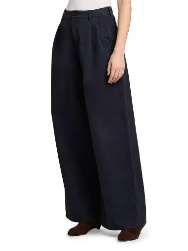 Jil Sander Women's Cotton Crease-Front Wide-Leg Trousers - Midnight | Thumbnail 4 Jil Sander Women's Cotton Crease-Front Wide-Leg Trousers - Midnight | Thumbnail 4