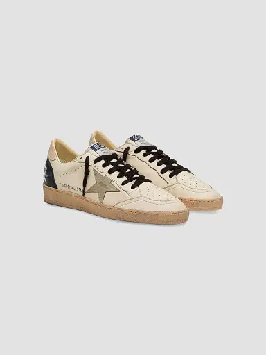Golden Goose Men's Ball Star Leather Low-Top Sneakers - White Beige Platinum Black - Size 14 | Thumbnail 2