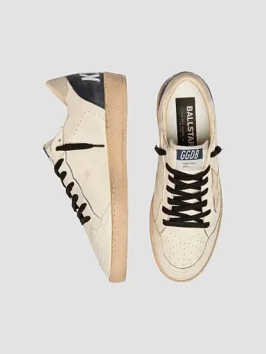 Golden Goose Men's Ball Star Leather Low-Top Sneakers - White Beige Platinum Black - Size 14 | Thumbnail 3