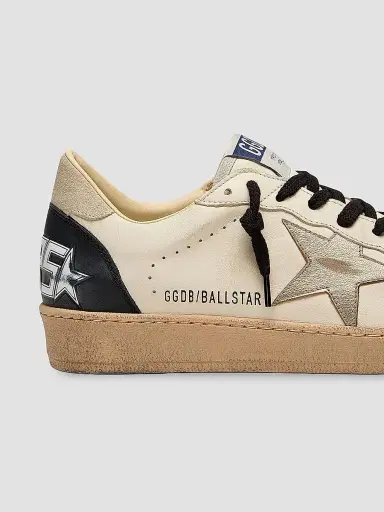 Golden Goose Men's Ball Star Leather Low-Top Sneakers - White Beige Platinum Black - Size 14 | Thumbnail 4