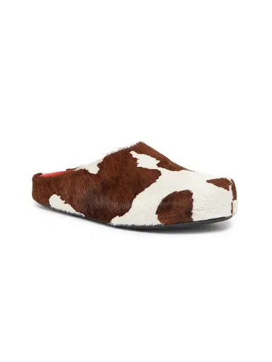 Marni Men's Fussbett Cow-Print Calf Hair Sabots - Lily White Brown - Size 13 | Thumbnail 2