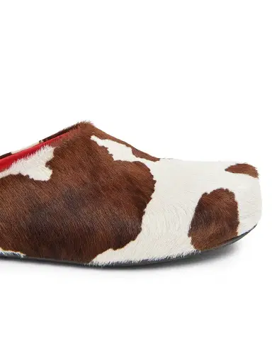 Marni Men's Fussbett Cow-Print Calf Hair Sabots - Lily White Brown - Size 13 | Thumbnail 5