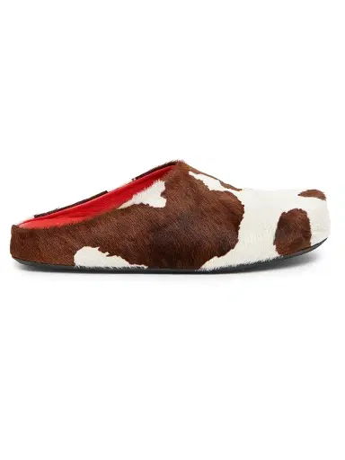 Marni Men's Fussbett Cow-Print Calf Hair Sabots - Lily White Brown - Size 13 | Thumbnail 1