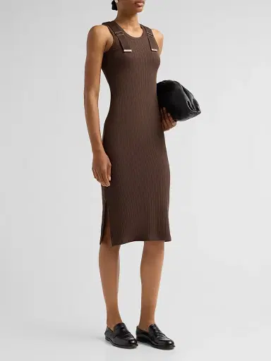 Loewe Women's Cotton Ribbed Dress - Brown - Size Large | Thumbnail 4