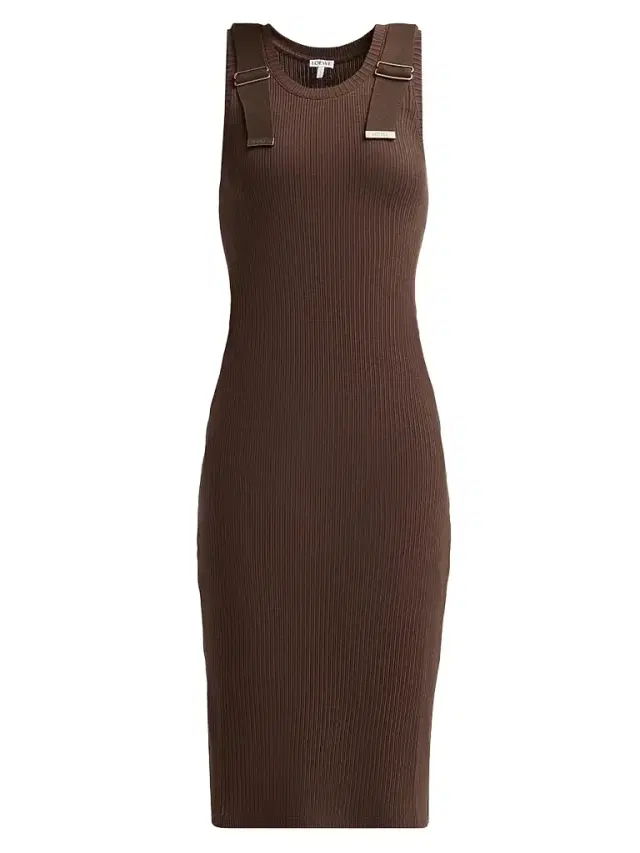 LOEWE Women's Cotton Ribbed Dress - Brown
