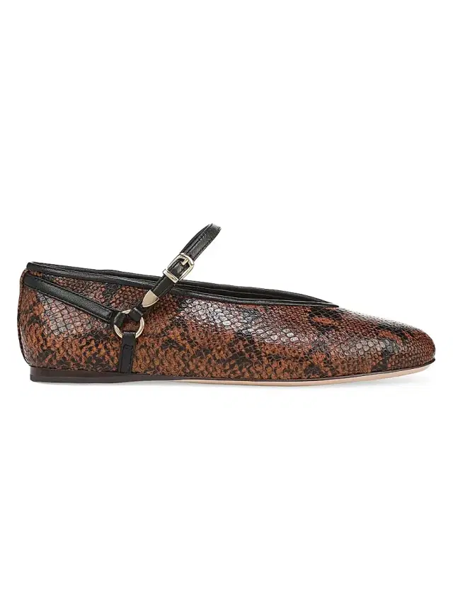 Women's Max Snake-Embossed Leather Mary Jane Ballet Flats - Gingerbread