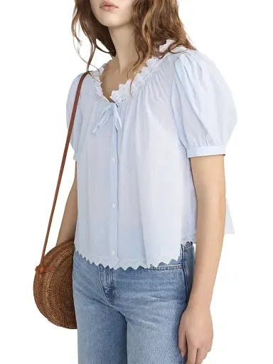 Frame Women's The Serene Striped Cotton Top - Powder Blue Multi | Thumbnail 5 Frame Women's The Serene Striped Cotton Top - Powder Blue Multi | Thumbnail 5