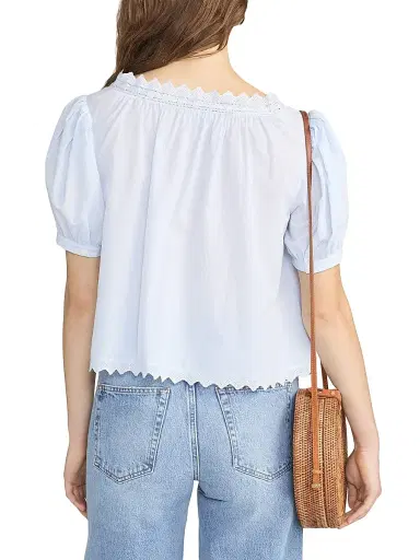 Frame Women's The Serene Striped Cotton Top - Powder Blue Multi | Thumbnail 6 Frame Women's The Serene Striped Cotton Top - Powder Blue Multi | Thumbnail 6