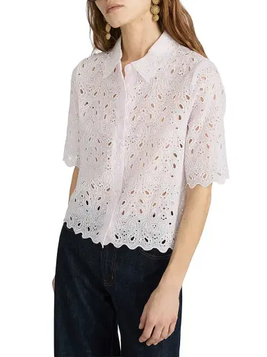 Frame Women's Paisley Eyelet Crop Shirt - Bubble Gum | Thumbnail 5 Frame Women's Paisley Eyelet Crop Shirt - Bubble Gum | Thumbnail 5