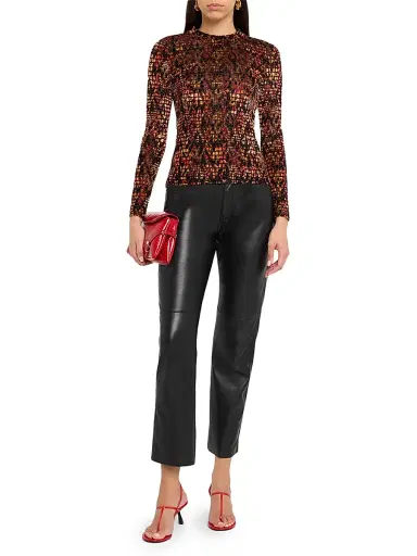 JBQ Women's Hugo Burnout Velvet Top - Red Mosaic - Size Small | Thumbnail 2