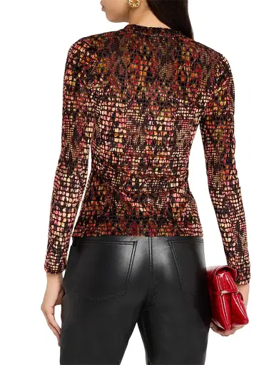 JBQ Women's Hugo Burnout Velvet Top - Red Mosaic - Size Small | Thumbnail 4
