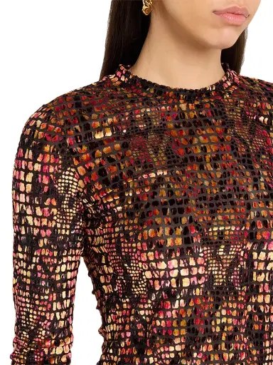 JBQ Women's Hugo Burnout Velvet Top - Red Mosaic - Size Small | Thumbnail 5