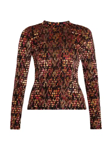 JBQ Women's Hugo Burnout Velvet Top - Red Mosaic - Size Small | Thumbnail 1