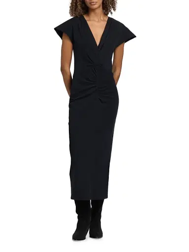 Isabel Marant Women's Nadra Draped Cotton Maxi Dress - Black - Size 10 | Thumbnail 6