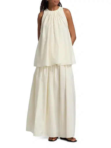 Loulou de Saison Women's Liao Cotton-Silk Pleated Neckline Blouse - Ivory - Size XS | Thumbnail 2