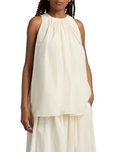 Loulou de Saison Women's Liao Cotton-Silk Pleated Neckline Blouse - Ivory - Size XS | Thumbnail 3