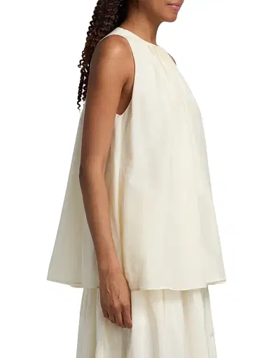 Loulou de Saison Women's Liao Cotton-Silk Pleated Neckline Blouse - Ivory - Size XS | Thumbnail 4