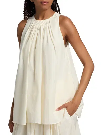 Loulou de Saison Women's Liao Cotton-Silk Pleated Neckline Blouse - Ivory - Size XS | Thumbnail 6