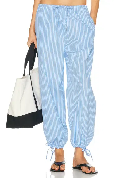 TOTEME Striped Drawstring Cotton Trouser | Thumbnail 1 TOTEME Striped Drawstring Cotton Trouser | Thumbnail 1