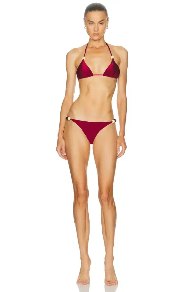 ADRIANA DEGREAS Solid Triangle Beaded Bikini Set