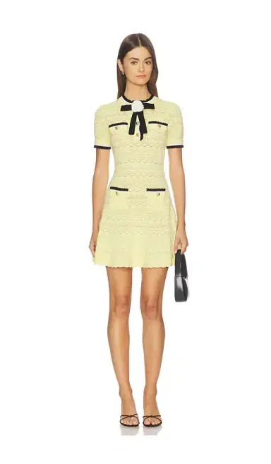 Self-Portrait Yellow Pointelle Knit Mini Dress | Thumbnail 1 Self-Portrait Yellow Pointelle Knit Mini Dress | Thumbnail 1