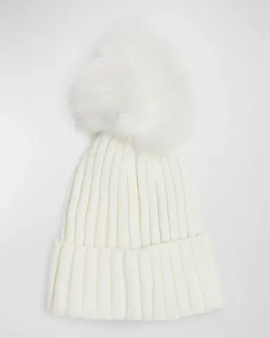 Moncler Ribbed Wool Beanie with Faux Fur Pom | Thumbnail 2 Moncler Ribbed Wool Beanie with Faux Fur Pom | Thumbnail 2